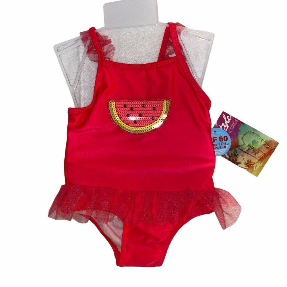 Toddler Girl PINK Sequin Watermelon Swimsuit NWT